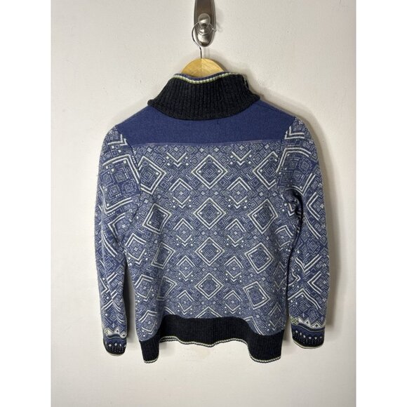 Eddie Bauer Merino Wool Nordic Zip Sweater Blue Fair Isle Cardigan Women’s M/L - Picture 4 of 7